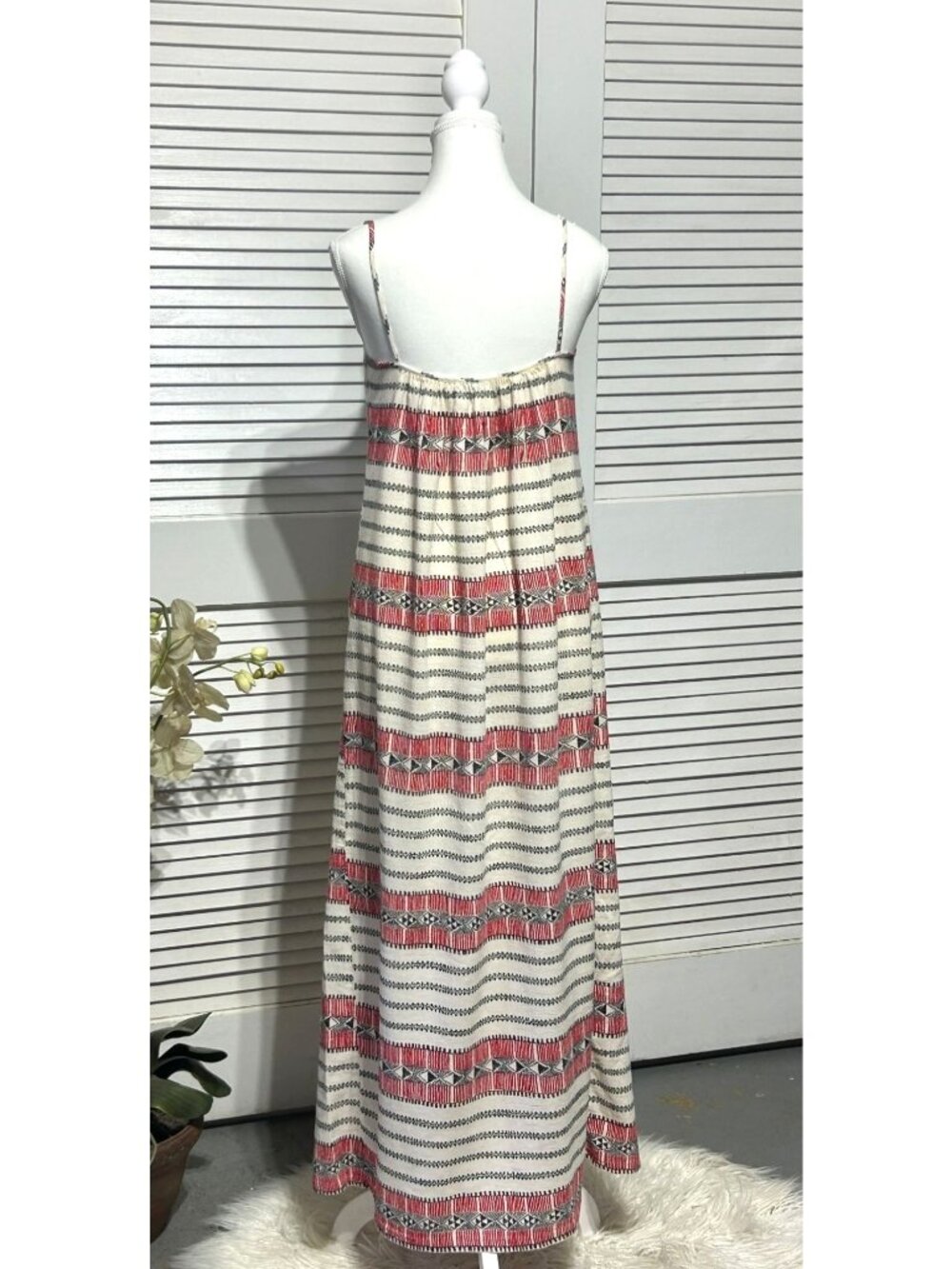 Madewell Women's Red White Sicily Cotton Tribal Print Maxi Dress Size M 3577 - Picture 5 of 13